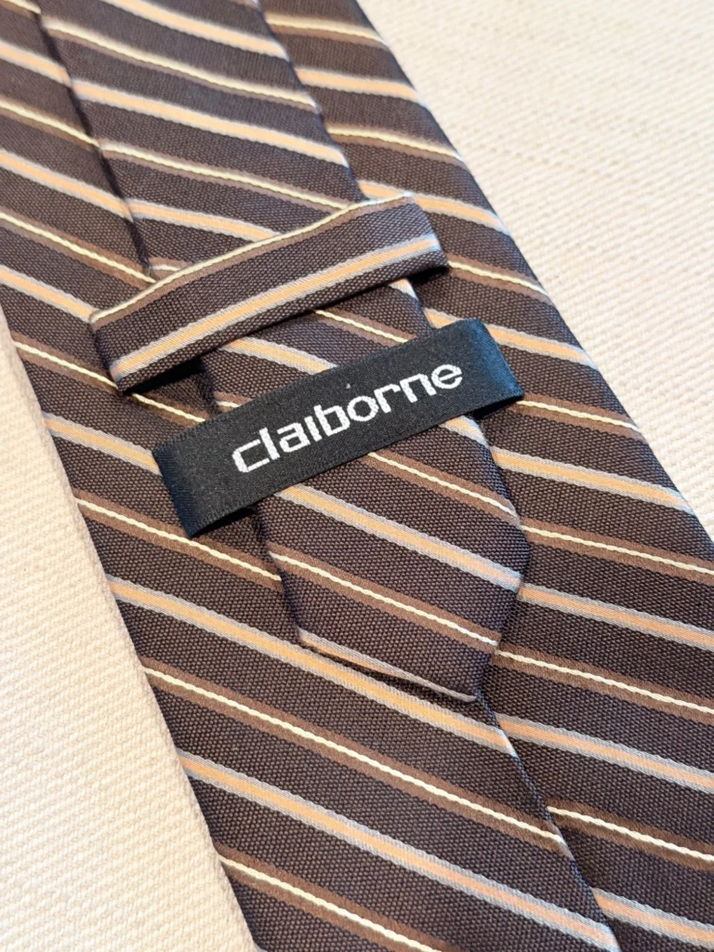5 for $15 🌸 CLAIBORNE | Brown/Cream Stripe 100% Silk Tie for Men